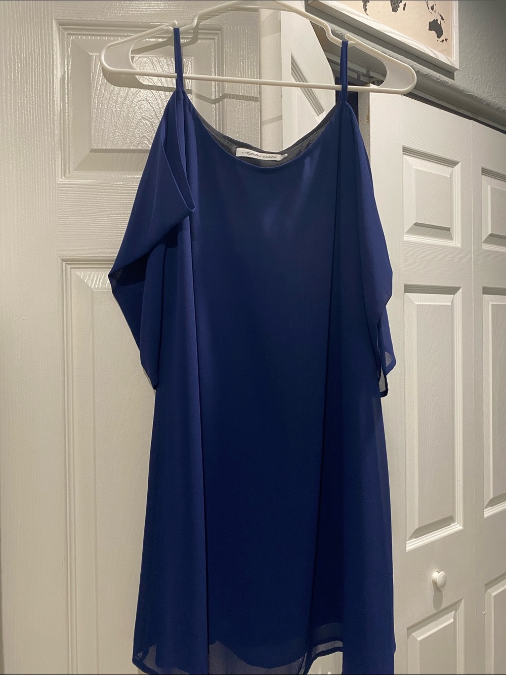 Navy Blue Cold-Shoulder Chiffon Dress